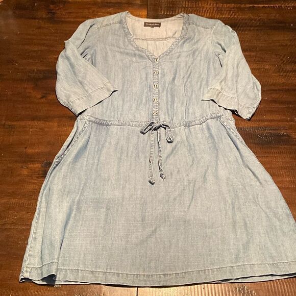 Michael Stars Women’s Tencel Linen Chambray Jean Dress with Waist Tie Size Small - Picture 1 of 12